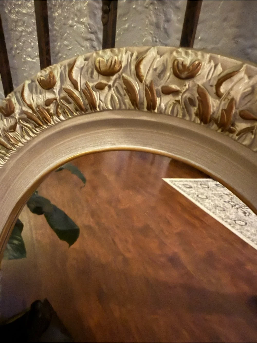Vintage Oval Wall Mirror Featuring An Ornate, Off-White And Gold-Accented Frame